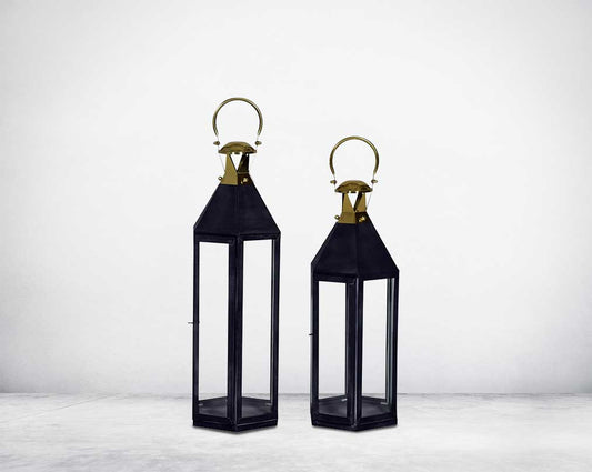 Lantern with clear glass and gold plated stainless steel. 1 large 2 small