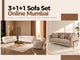3+1+1 sofa set online in Mumbai featuring elegant white and beige sofa arrangements in stylish modern living room interiors.