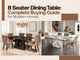 8 seater dining table buying guide featuring two elegant marble dining table setups, including a dark luxury table and a light contemporary design for modern homes.