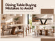 Dining table buying mistakes guide featuring modern marble and wooden dining tables, upholstered chairs, and stylish contemporary dining room interiors.