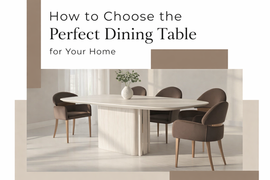 Modern dining table design with elegant chairs in a luxury dining space, featuring guide on how to choose the perfect dining table for your home