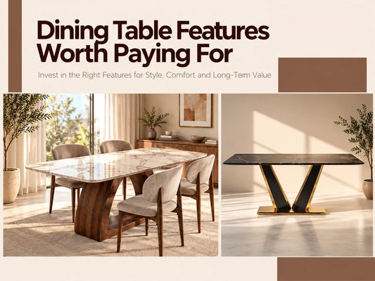 Dining table features worth paying for, showcasing a luxury marble dining table with a wooden base and a modern black marble table with a sculptural gold-accented base.
