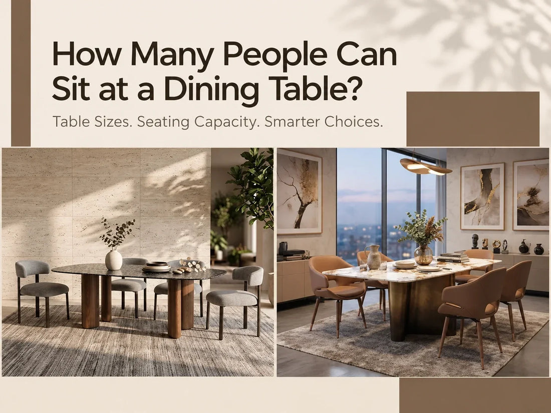 How many people can sit at a dining table, showing different dining table sizes and seating arrangements in modern dining spaces.