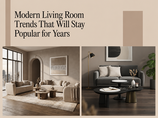 Modern luxury living room featuring premium furniture, neutral color palette, statement sofa, designer coffee table, and timeless interior design trends.