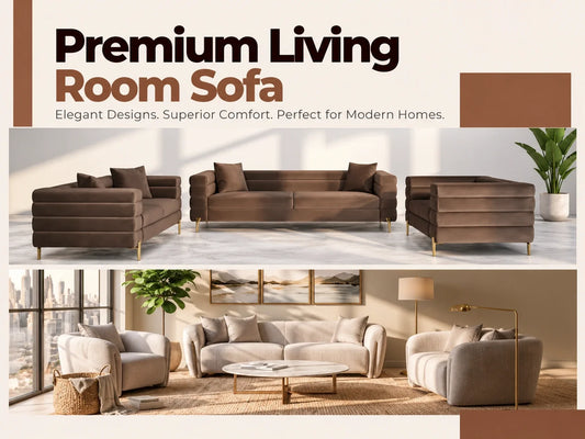 Premium living room sofa featuring elegant brown and beige sofa sets in luxurious modern interiors with contemporary décor and stylish furniture.