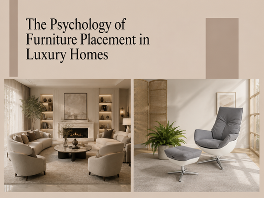 Luxury living room with premium furniture arrangement, balanced layout, designer seating, and elegant interior styling showcasing furniture placement psychology.