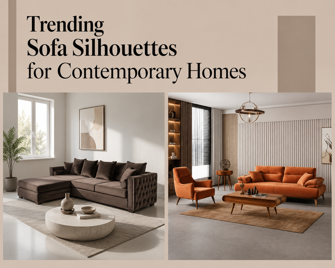 Luxury contemporary living room featuring trending sofa silhouettes, curved seating, modular sectional sofa, premium upholstery, and modern interior design.