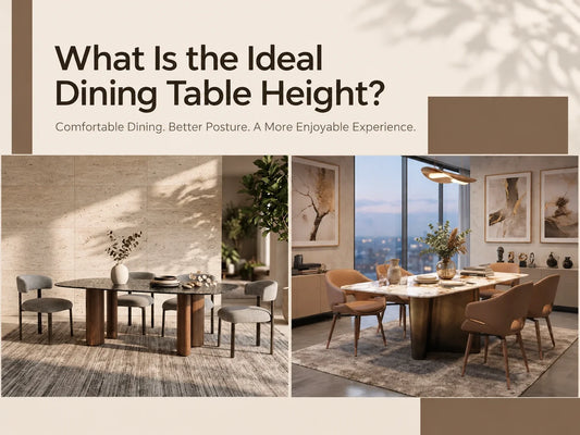 Ideal dining table height guide showing modern dining tables and chairs arranged in stylish interiors for comfortable seating and proper posture.