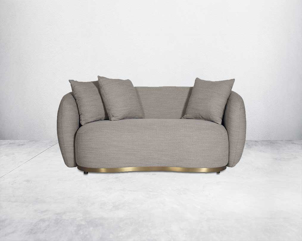 This 2 luxurious sofa set with a contemporary feel, it glams up with an extremely attractive look Upholstered in high-quality fabric, this modern sofa sits upon a gold-plated stainless steel metal base front view