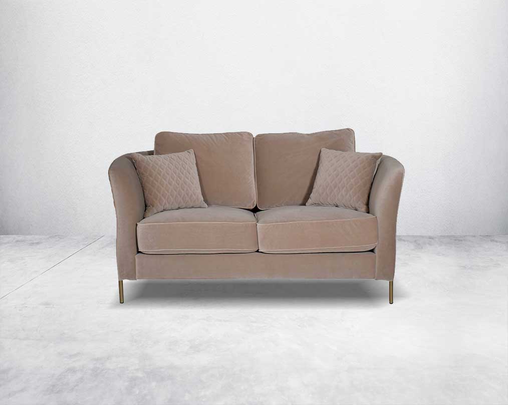 This 2 seater sofa set is an elegant statement piece with clean lines softened by subtle curves  2 cushions to compliment front view