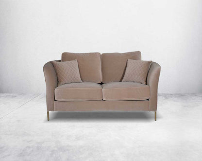 This 2 seater sofa set is an elegant statement piece with clean lines softened by subtle curves  2 cushions to compliment front view