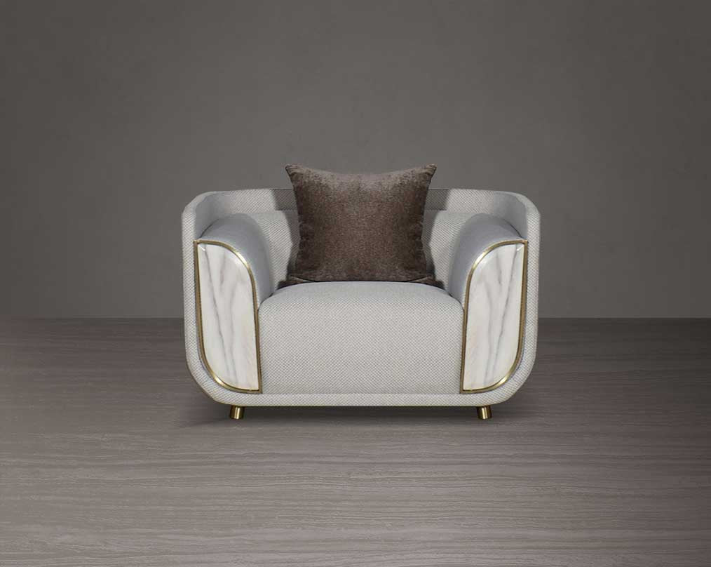 This 1 sofa set in high-quality fabric is an epitome of luxury, an astonishing piece of modern design front view