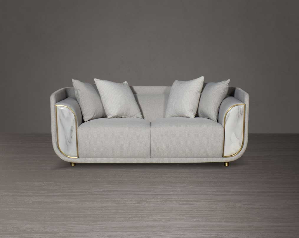 This 2 sofa set in high-quality fabric is an epitome of luxury, an astonishing piece of modern design front view