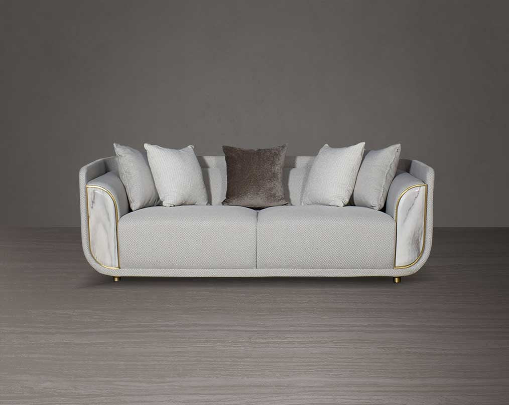 This 3 sofa set in high-quality fabric is an epitome of luxury, an astonishing piece of modern design front view