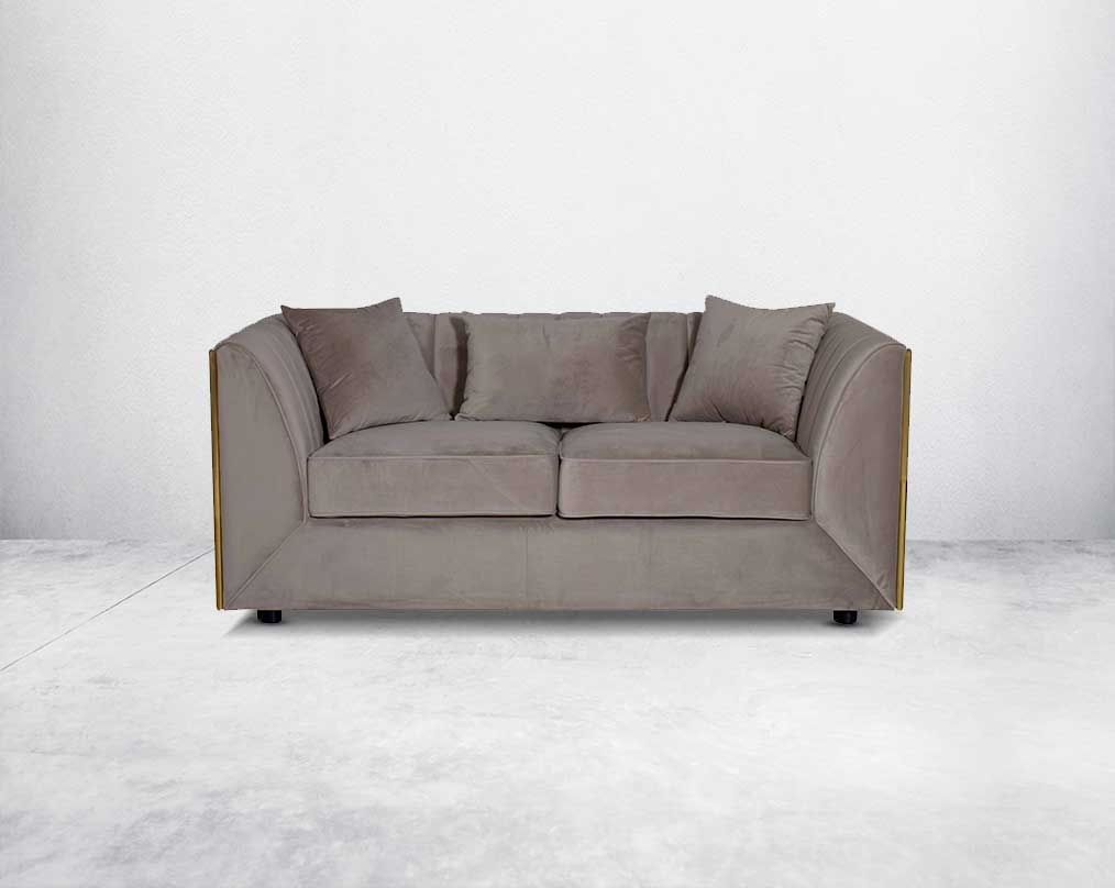 This gorgeous neo-classic 2  seater sofa set is upholstered in velvet fabric and comes with 3 beautiful cushions to compliment front  view