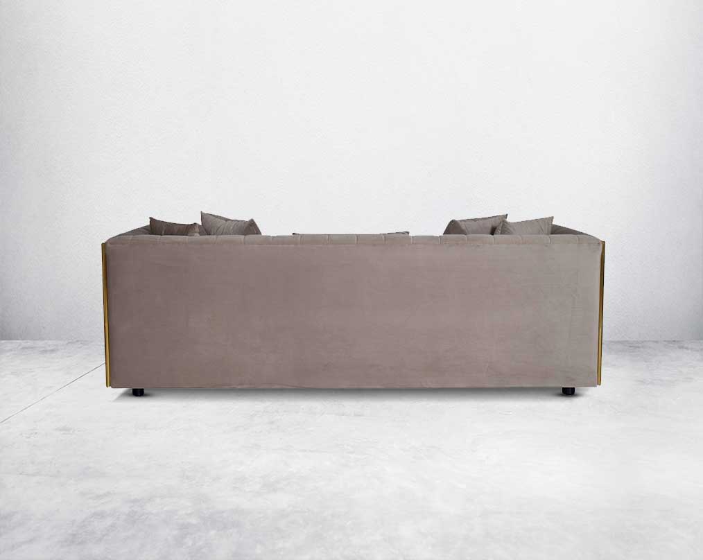 This gorgeous neo-classic 3+2+1 seater sofa set is upholstered in velvet fabric and comes with 4 beautiful cushions to compliment back view