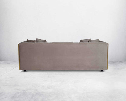 This gorgeous neo-classic 3+2+1 seater sofa set is upholstered in velvet fabric and comes with 4 beautiful cushions to compliment back view