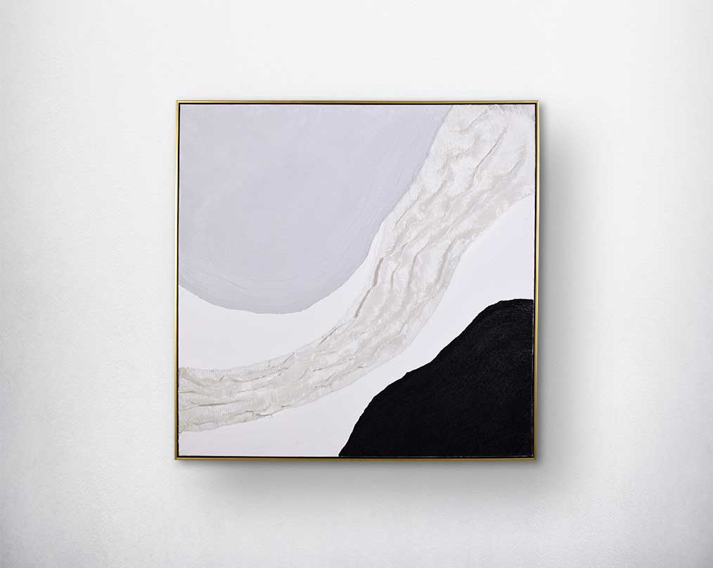 Abstract acrylic painting on canvas with gold frame perfect to enhance any modern and contemporary space
