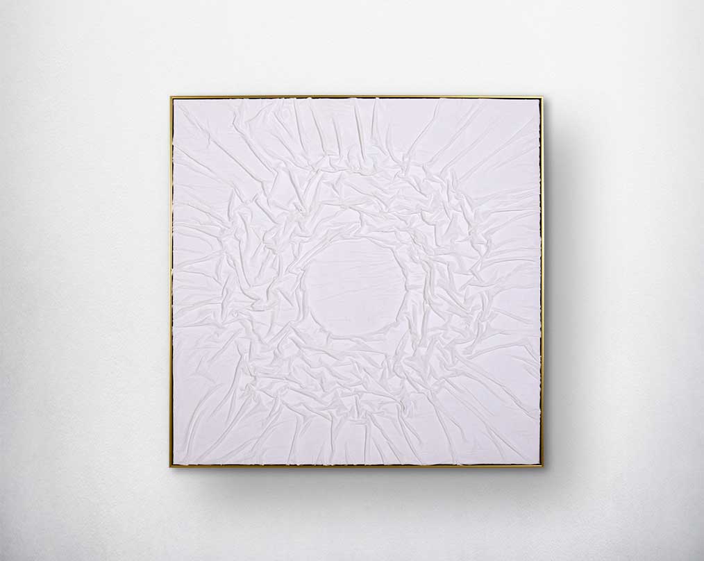 Abstract acrylic painting on canvas with gold frame perfect to enhance any modern and contemporary space.