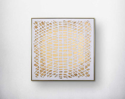 Abstract acrylic painting on canvas with gold frame perfect to enhance any modern and contemporary space.