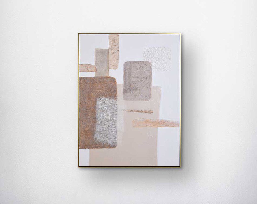 Abstract acrylic painting on canvas with gold frame perfect to enhance any modern and contemporary space.