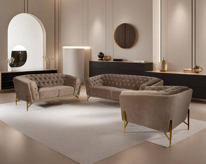 Lean back and lounge in luxurious style on this stunning sofa set. This 3+2+1 glam sofa features plush velvet upholstery that is both classy and sumptuous against your skin, a single seat cushioned