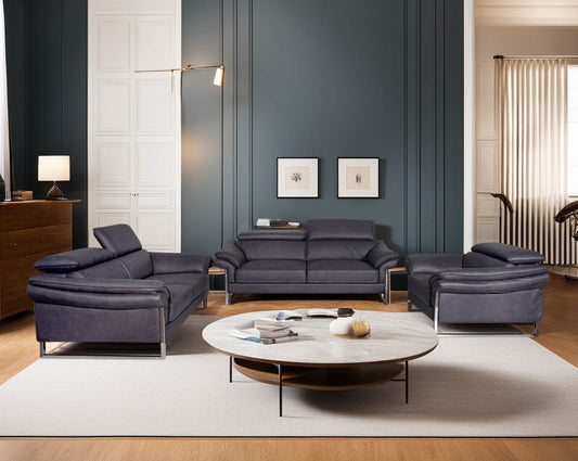 3+2+1 seater sofa set upholstered in fabric with adjustable headrest and stainless steel legs in sleek contemporary design.