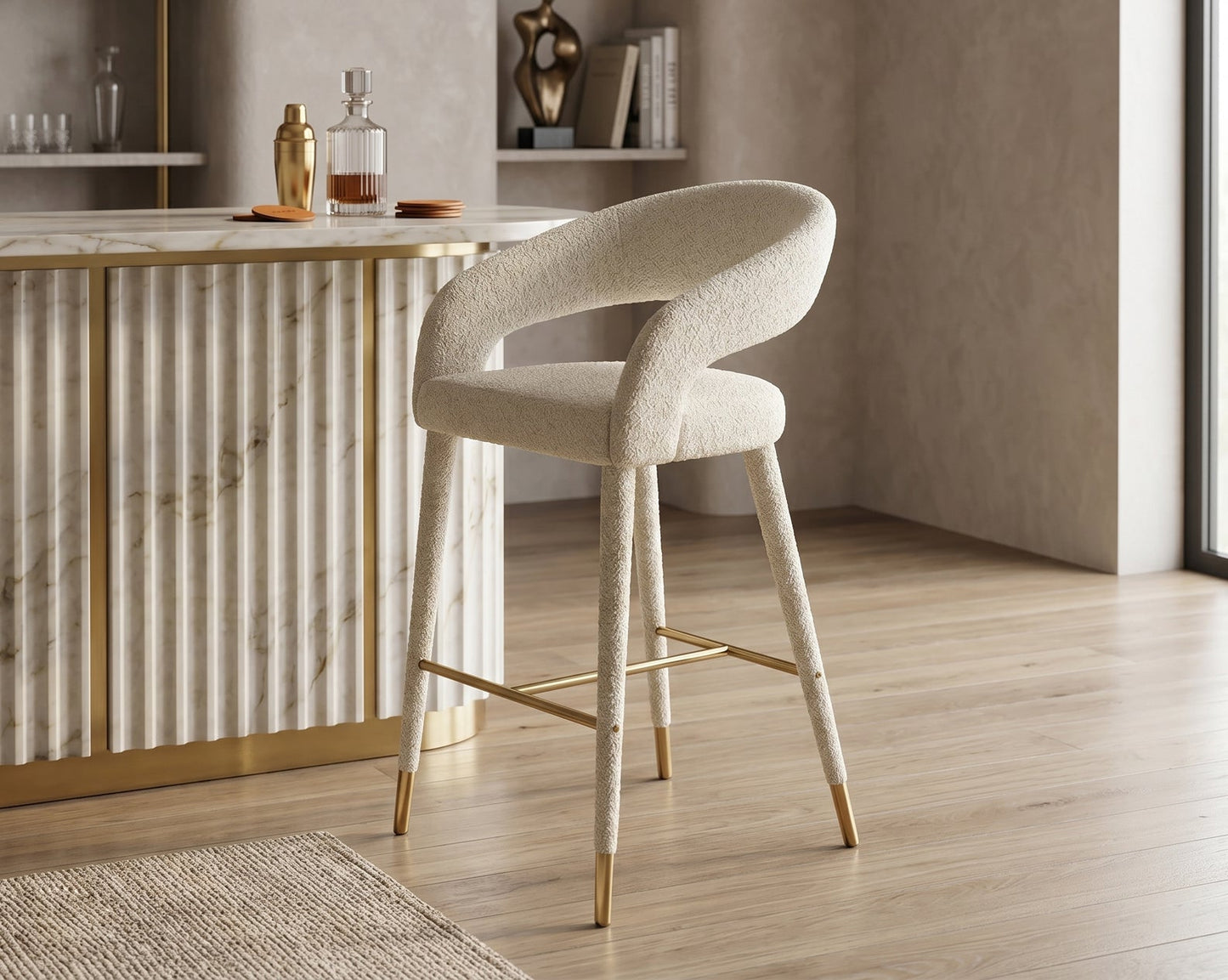Aria Fabric Gold Bar Stool