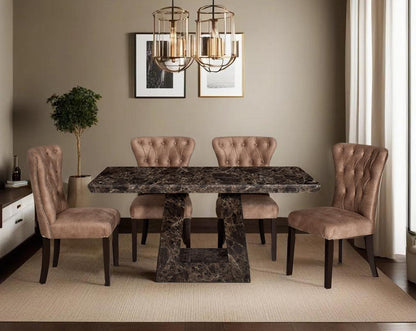 This 6 & 8 seater Rectangular Dining Table is beautifully crafted to add lasting quality & functionality to your dining space Dining chair upholstered in fabric with tufted back and birchwood legs.