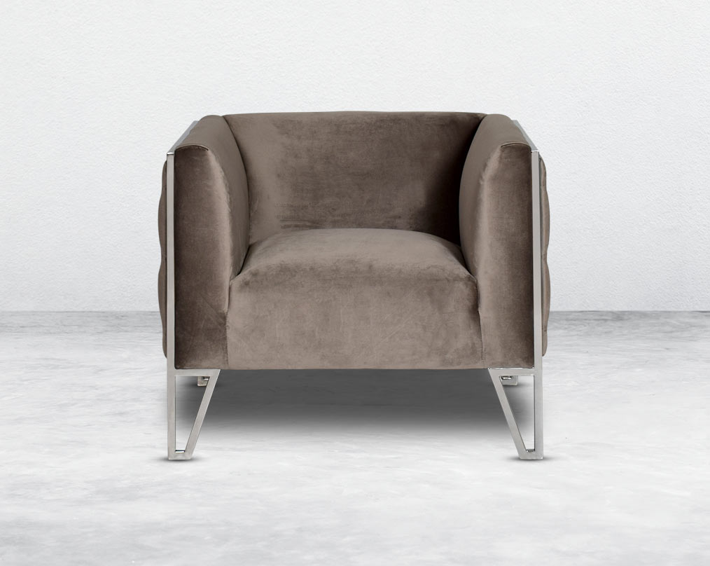 This 1 seater sofa set is the perfect addition to any living space looking to add a modern classic feel. Crafted beautifully with high polished stainless steel geometric legs and upholstered in luxurious velvet