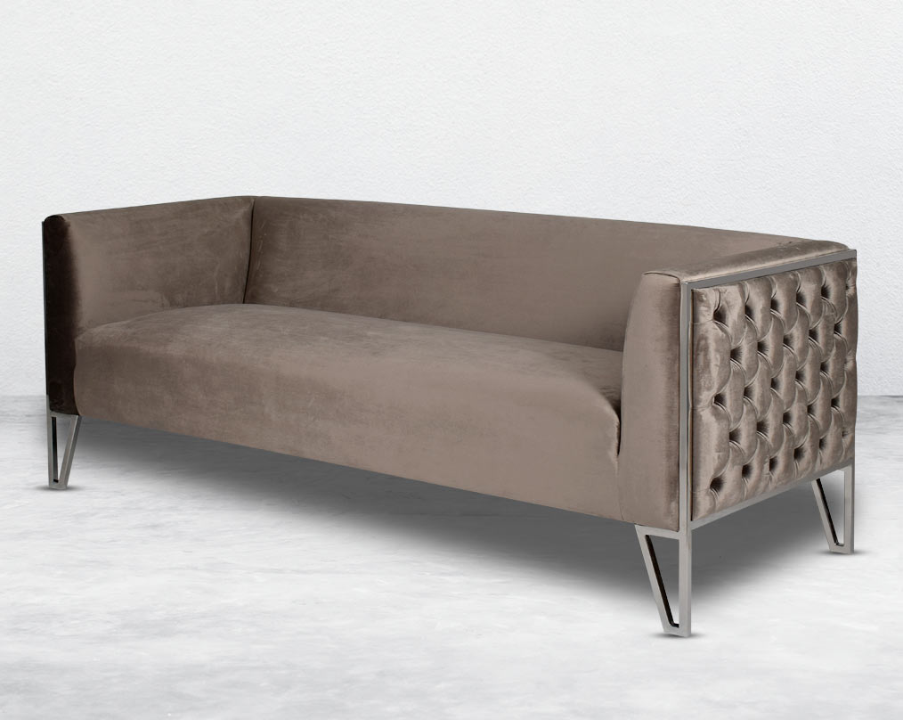 This 3 seater sofa set is the perfect addition to any living space looking to add a modern classic feel. Crafted beautifully with high polished stainless steel geometric legs and upholstered in luxurious velvet