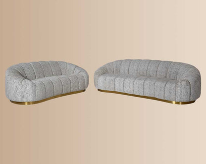 This 3+2 beautiful fabric sofa features vertical channel quilting with an outstanding design.