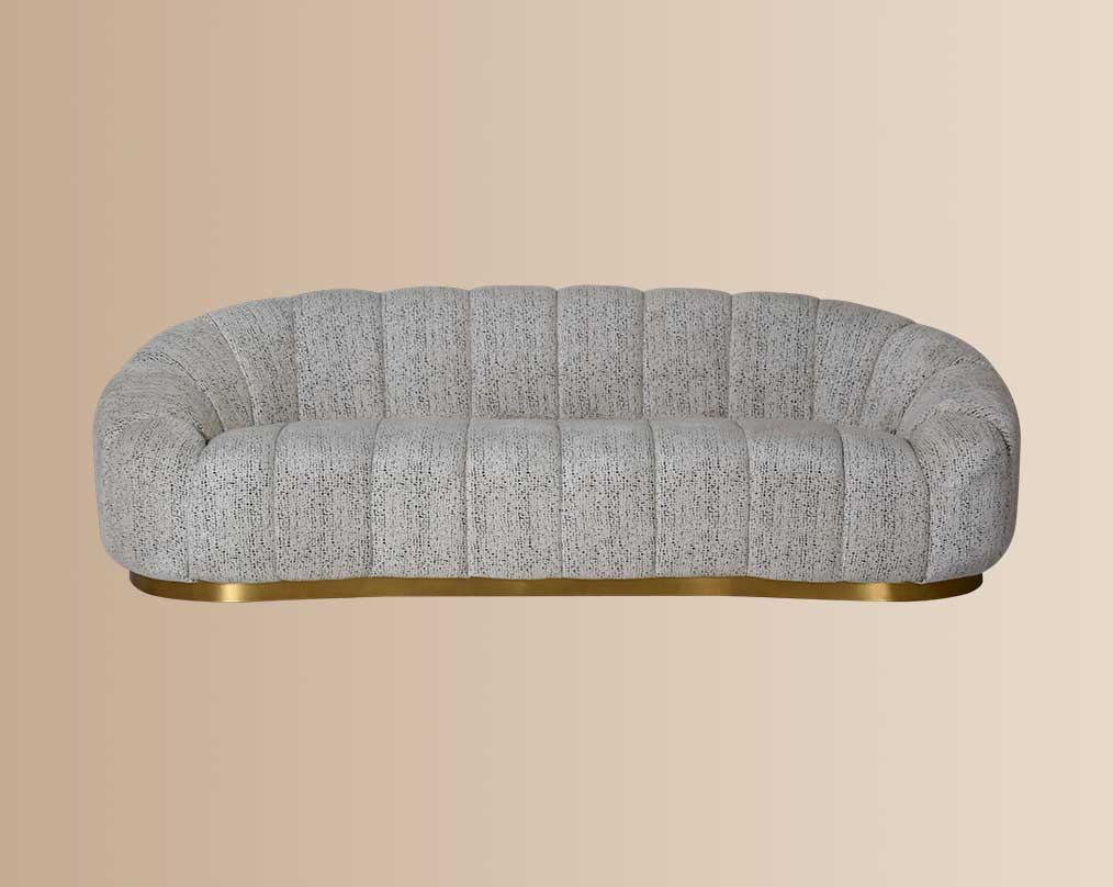 This 3 beautiful fabric sofa features vertical channel quilting with an outstanding design front view