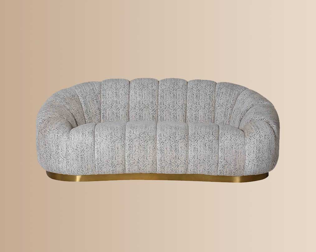 This 2 beautiful fabric sofa features vertical channel quilting with an outstanding design front view