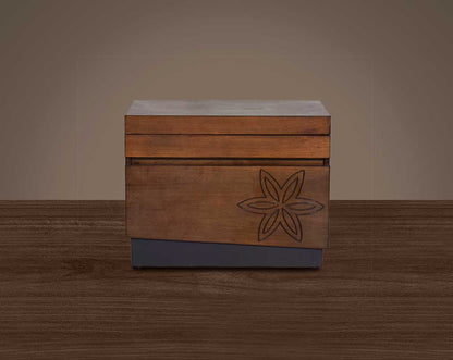 "Bedside table with one drawer in dark walnut & a dresser mirror with 4 drawers "back view