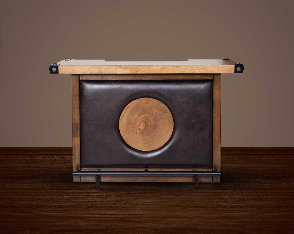 This bar is a must-have in the entertaining ensemble, crafted from vintage brown oak wood veneer with front view 