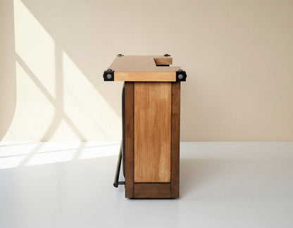 This bar is a must-have in the entertaining ensemble, crafted from vintage brown oak wood veneer with side view