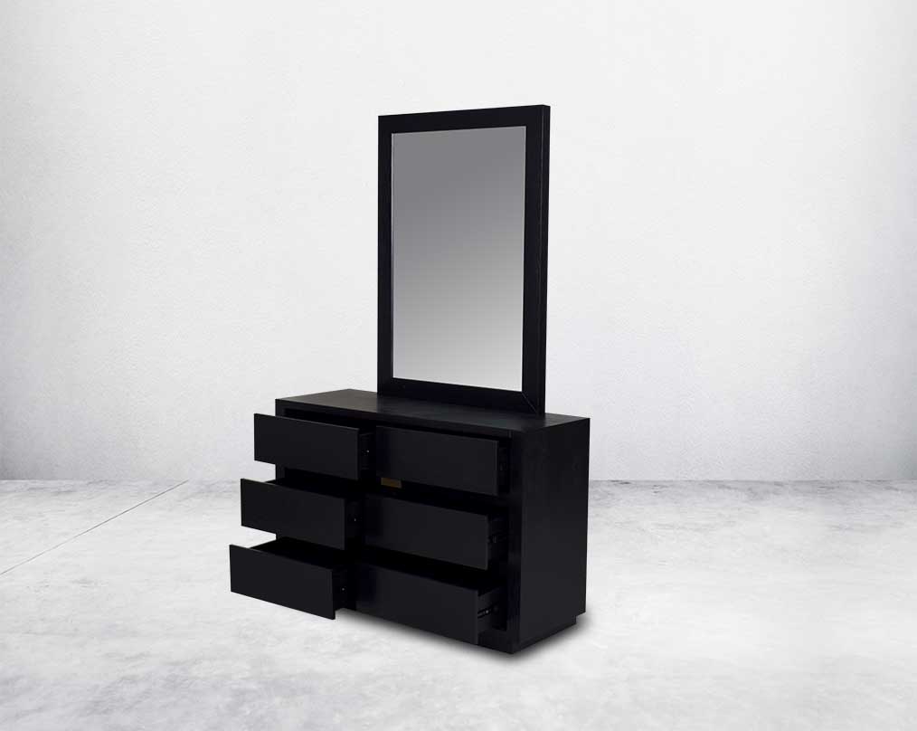 Dresser in wood & oak veneer with open  3 drawers and a mirror.