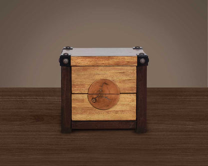 Bed side table closed drawer in wood & oak veneer with two drawers.