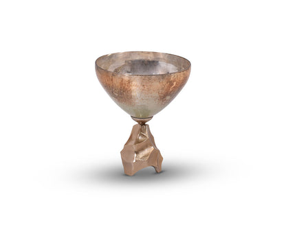 Decorative bowl in champagne glass and antique gold aluminium base large