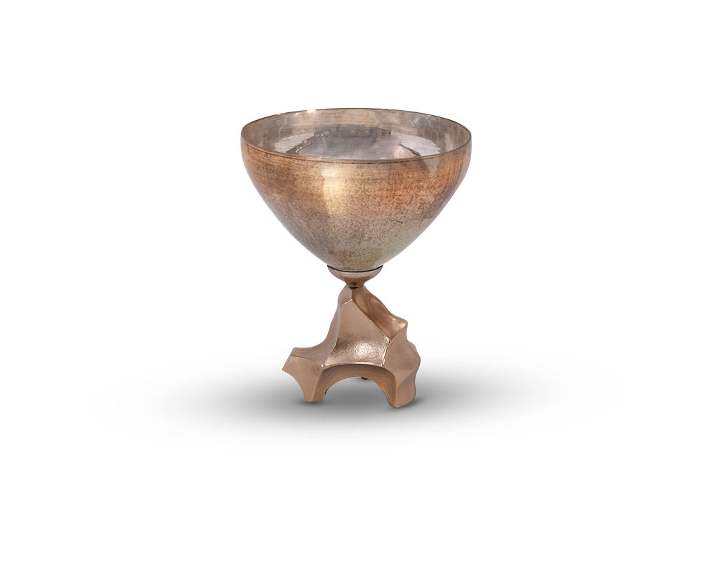 Decorative bowl in champagne glass and antique gold aluminium base small