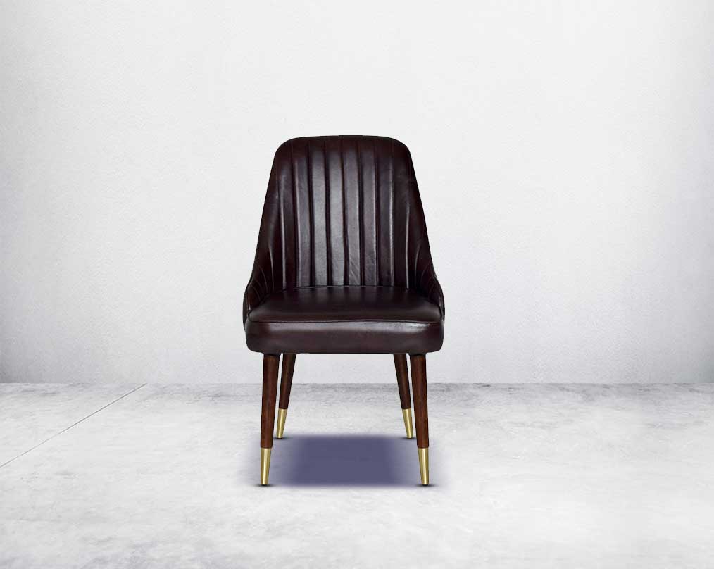 This rich contemporary dining chair in genuine leather makes for a luxurious dining experience front view