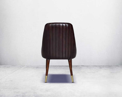 This rich contemporary dining chair in genuine leather makes for a luxurious dining experience back view