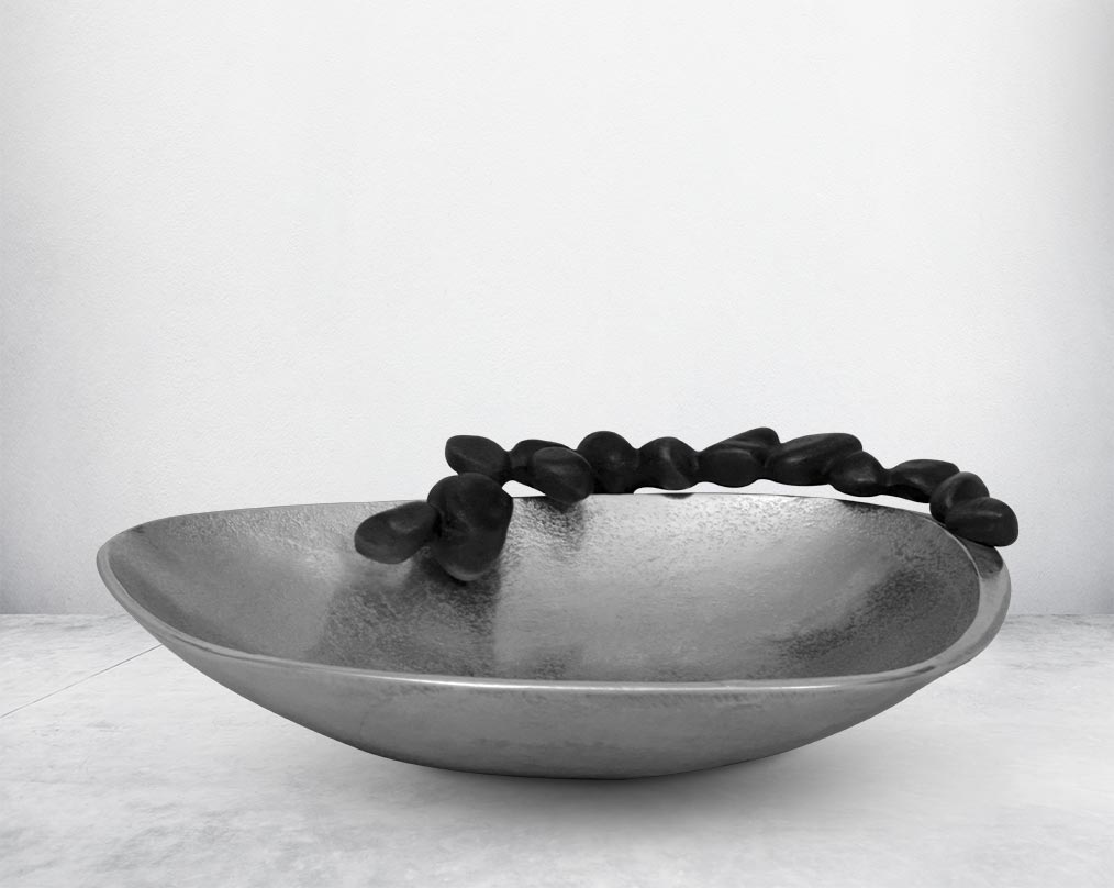 This aluminium platter finished in nickel & grey brings a rich contemporary look to your living or dining room Large 