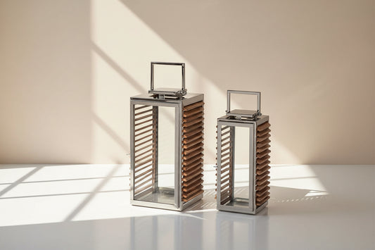 Gifting solutions are made easy with this unique lantern that comes with a glass ribbed wooden design and metal top handle, adding grace & rustic charm to the home-front.