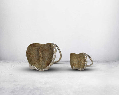 Decorative aluminium leaf sculpture in antique taupe & nickel finish front view