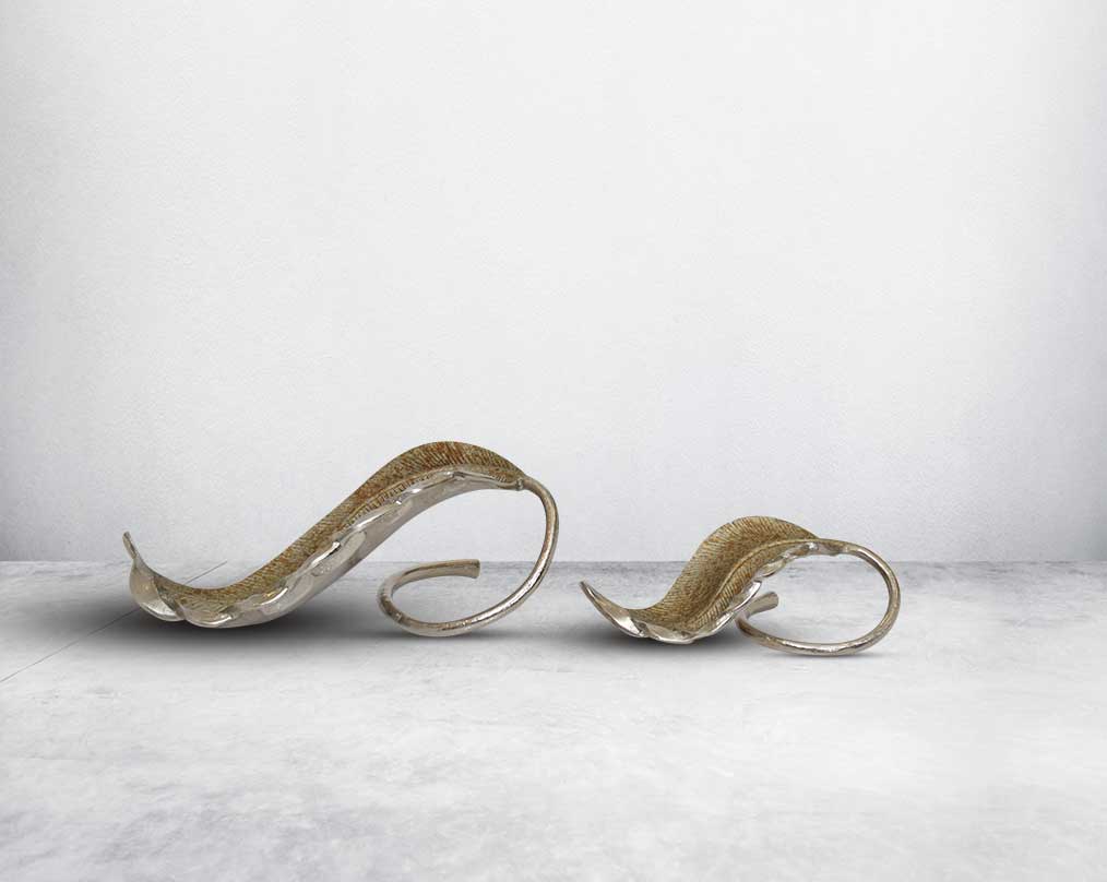 Decorative aluminium leaf sculpture in antique taupe & nickel finish side view