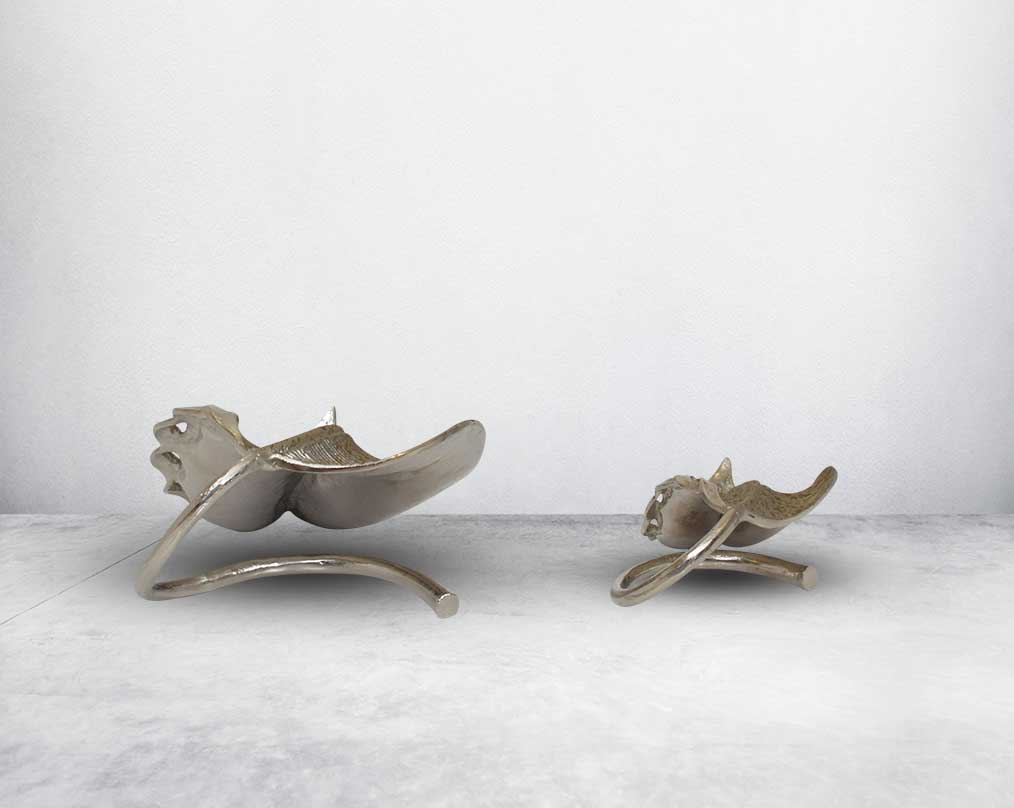 Decorative aluminium leaf sculpture in antique taupe & nickel finish back view