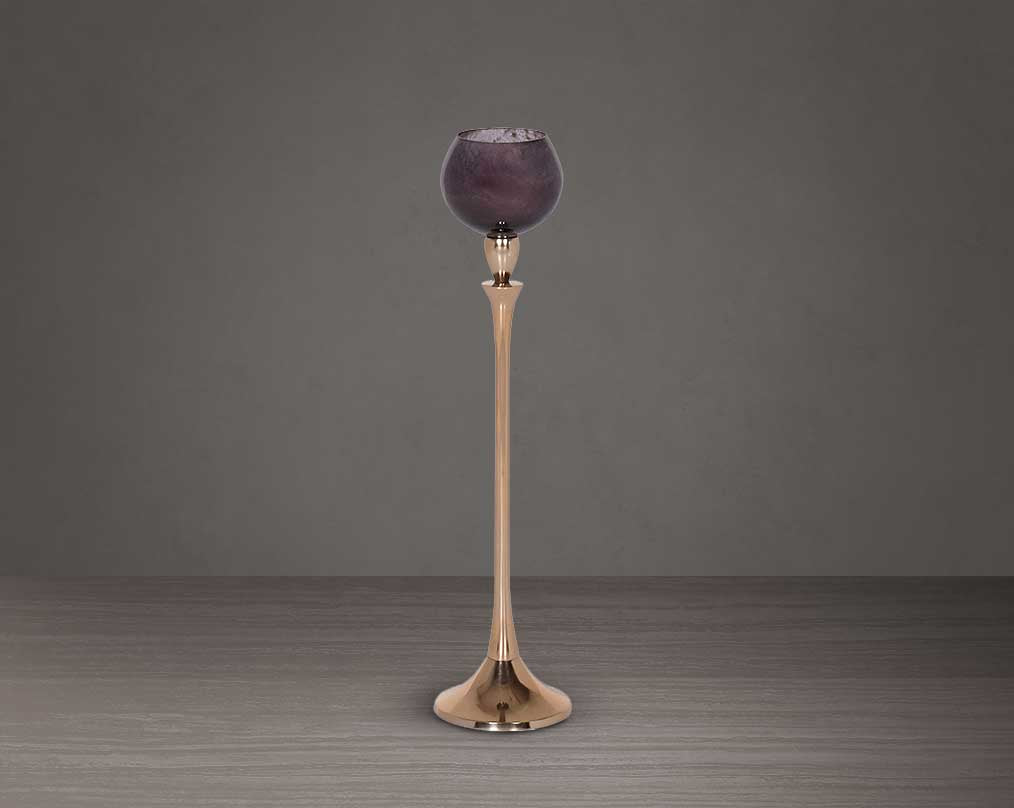 Goblet glass votive t-lite holder in gold dusk lustre glass & antique gold plated aluminium base. large