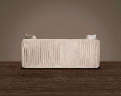 This 3 sofa back with  is a sensory experience of luxurious relaxation and esoteric design. With a curvilinear silhouette, it features rich fabric upholstery on wooden frame conjuring the right sensations of comfort and inevitable luxury.